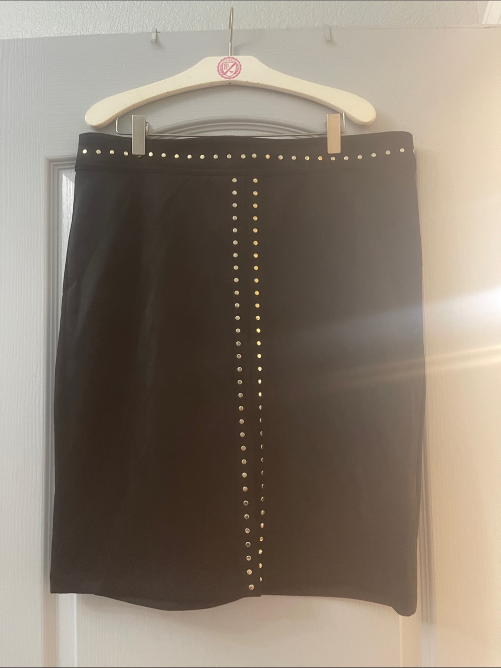 Catherine Malandrino Black Pencil Skirt with Gold Stud Trim